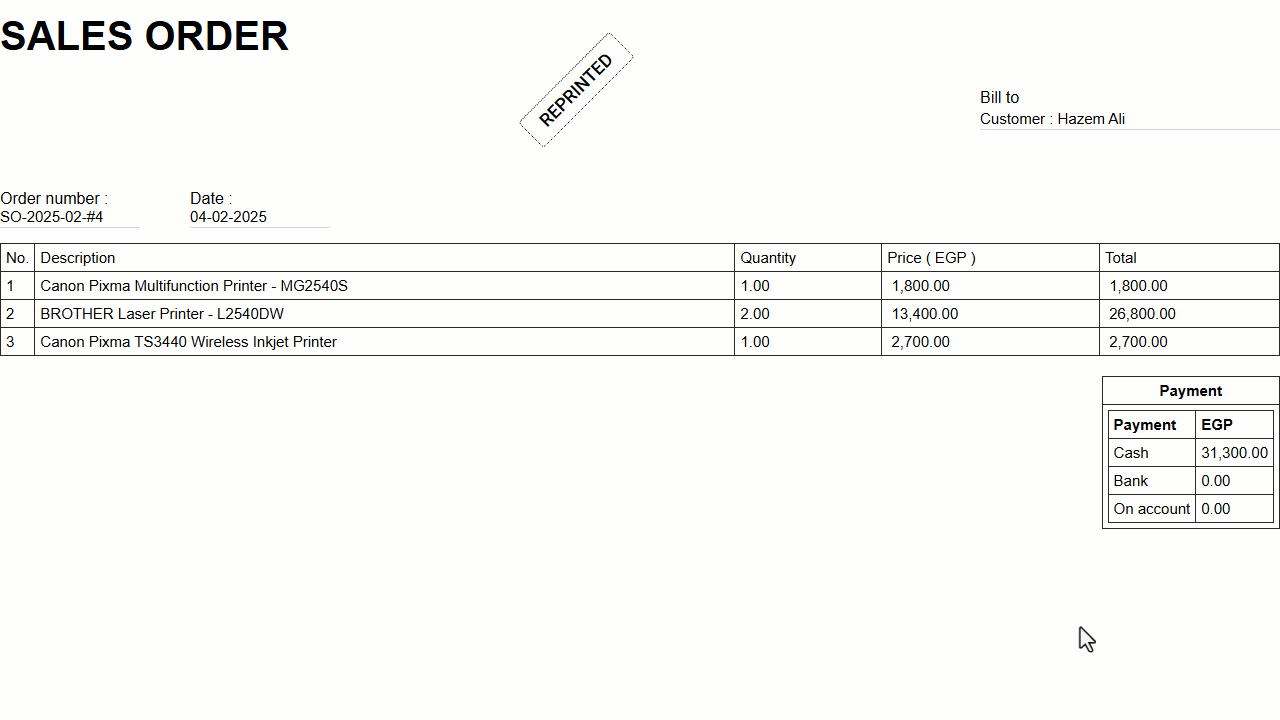 Marking Reprinted Sales Orders — Click on "Save".