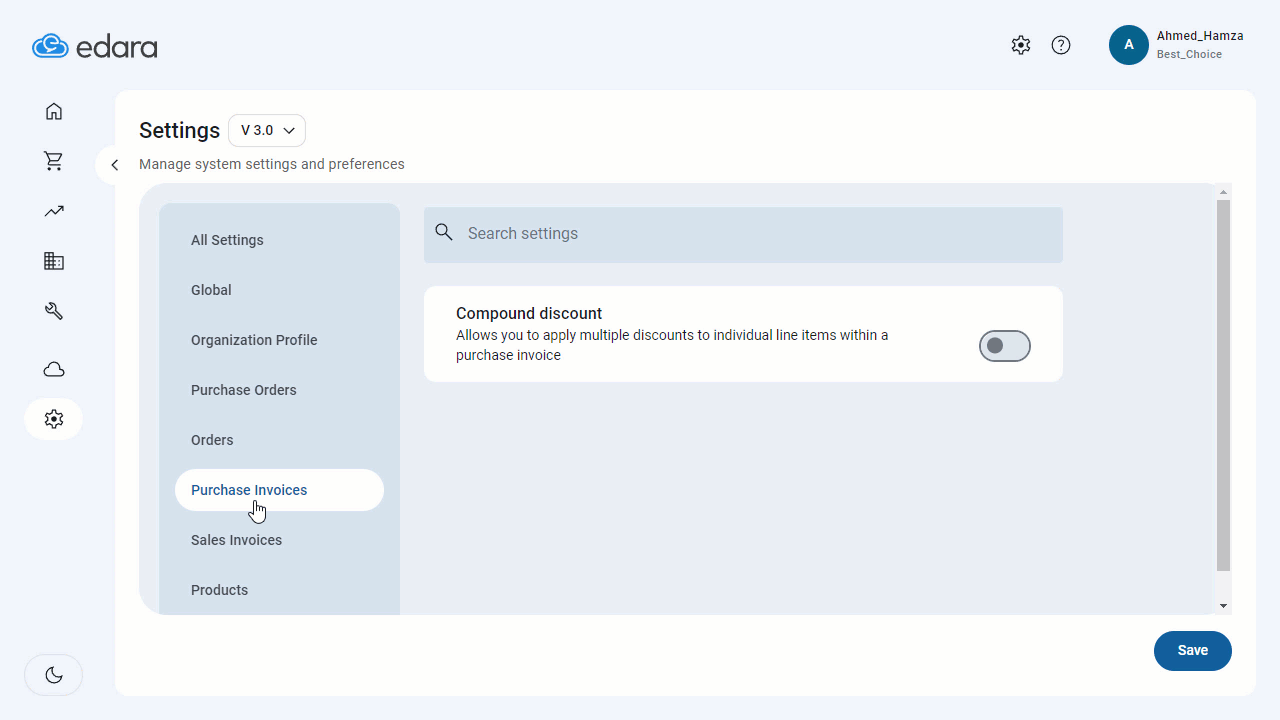 Enabling Line Compound Discounts — Click "Save"