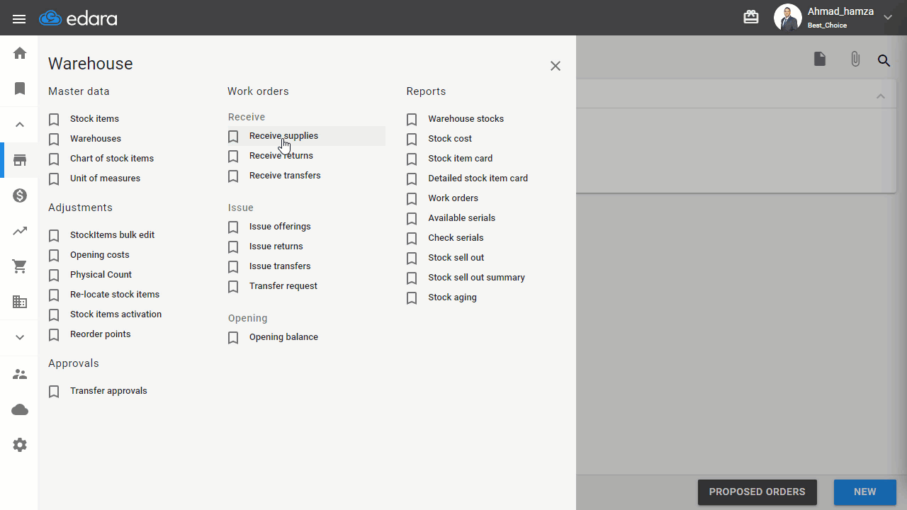Creating a Receive Supplies Order — Click on "Save"