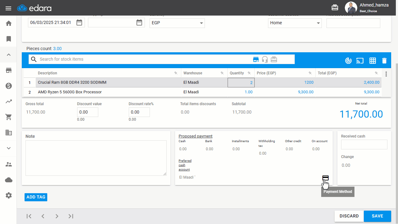 Creating a Sales Order — Click on "Save".