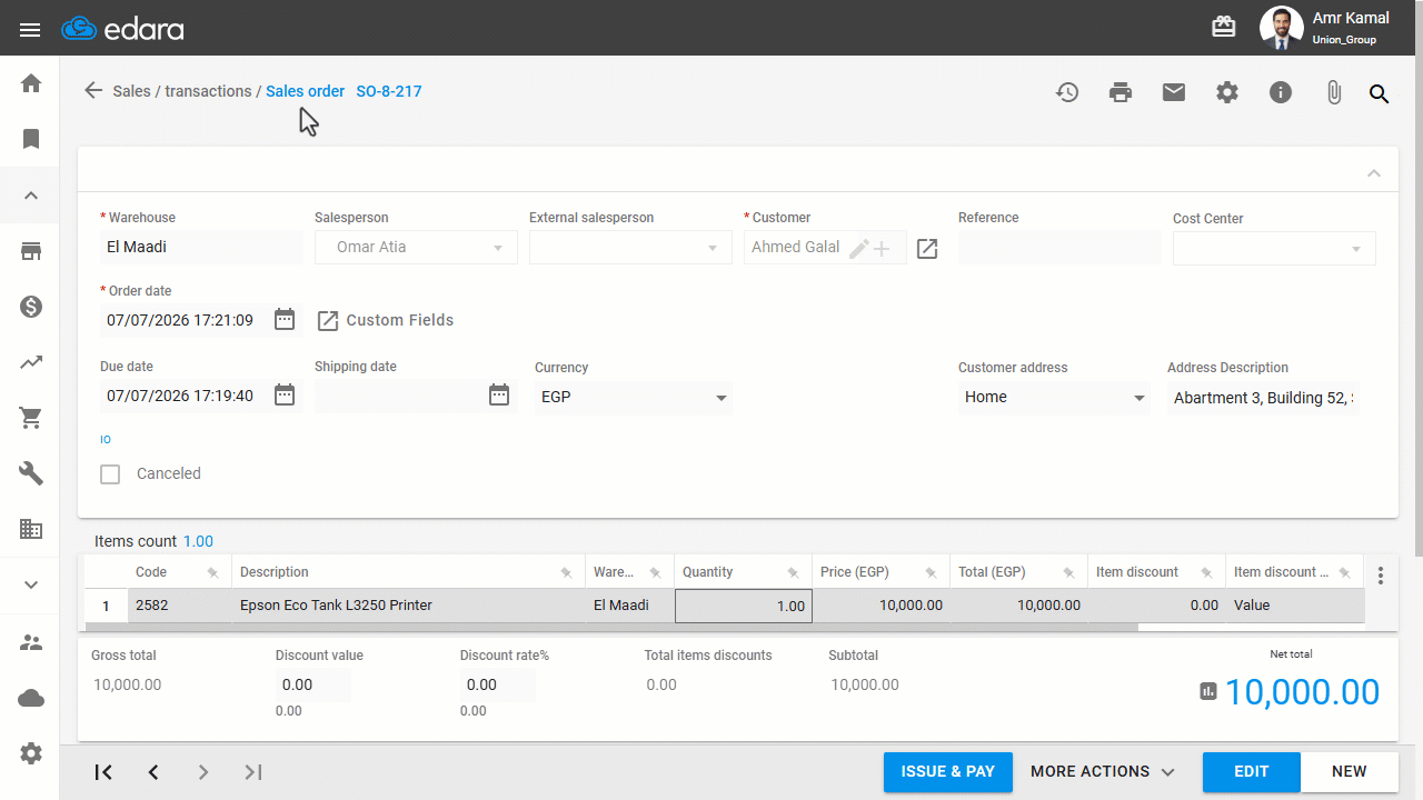 2- Deleting the Related Documents — Make sure to delete any documents linked to the sales order (e.g., Cash In, Notes…