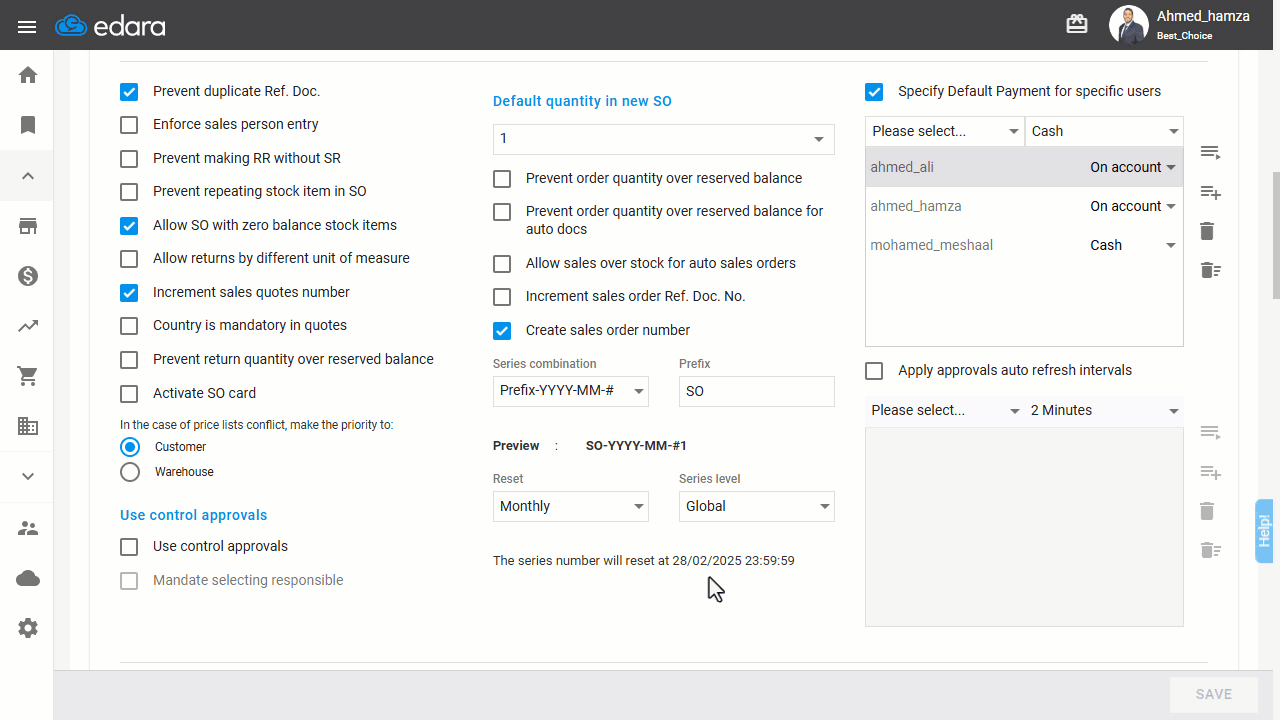 Steps to Create a Sales Order Number — Click on “Save”.