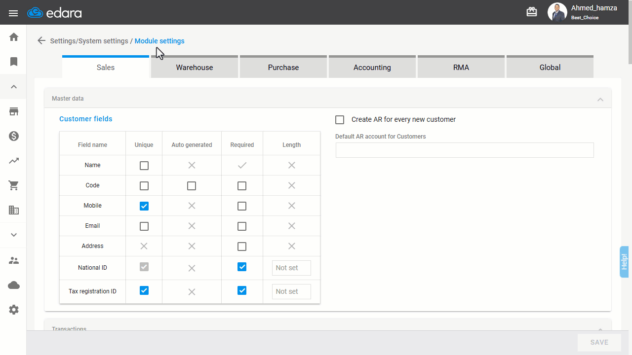 Step 1: Creating a Default Account for Customers — Click “Save”.
