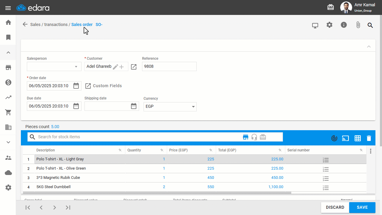 Displaying the Custom Field in the Sales Order Details — Click on "Save".