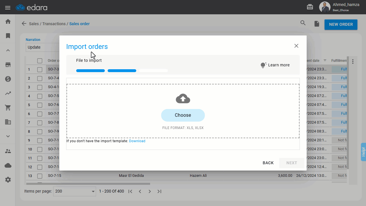 Bulk Importing of Sales Orders — Click "Next".