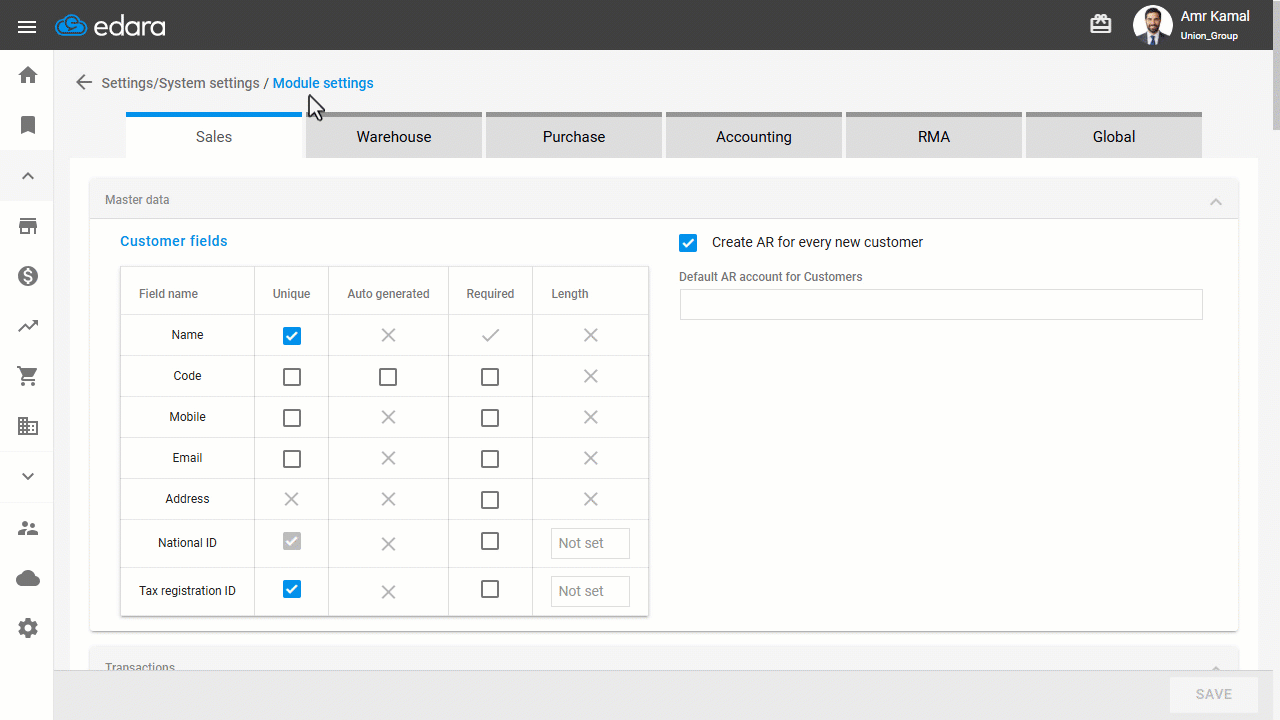 Enabling and Using the Sales Order Card — Click on “Save”.