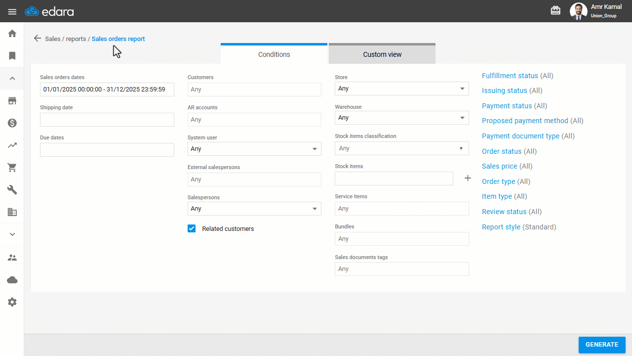 Displaying Customers’ Deferred Payments — Click on “Generate”.