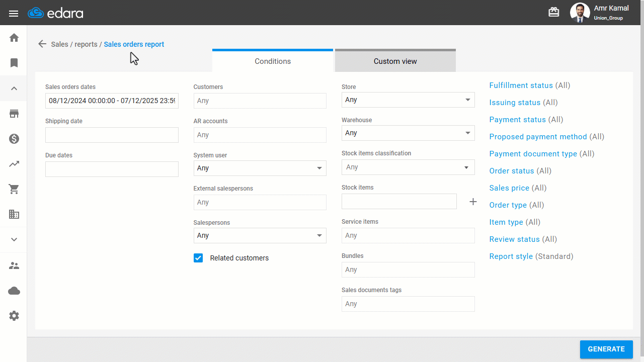 Displaying Sales Orders Report Results — You can refresh the report results by clicking on the refresh icon “” or using the…