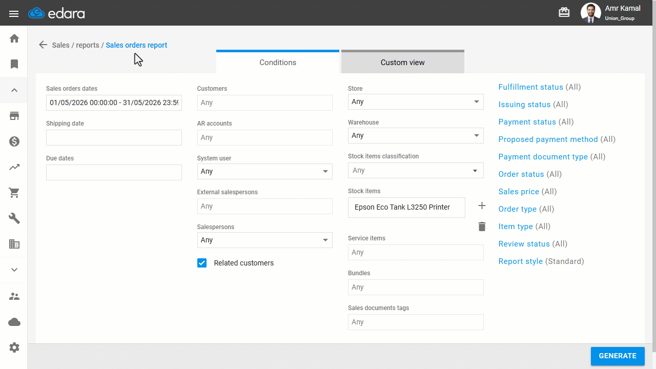 Displaying Sales Orders Report Results — The system will display all sales orders that include this stock item, whether…