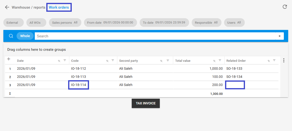 Third: Difference Due to Issue Documents Not Linked to Sales Orders — Filtering documents not linked to Sales Orders.