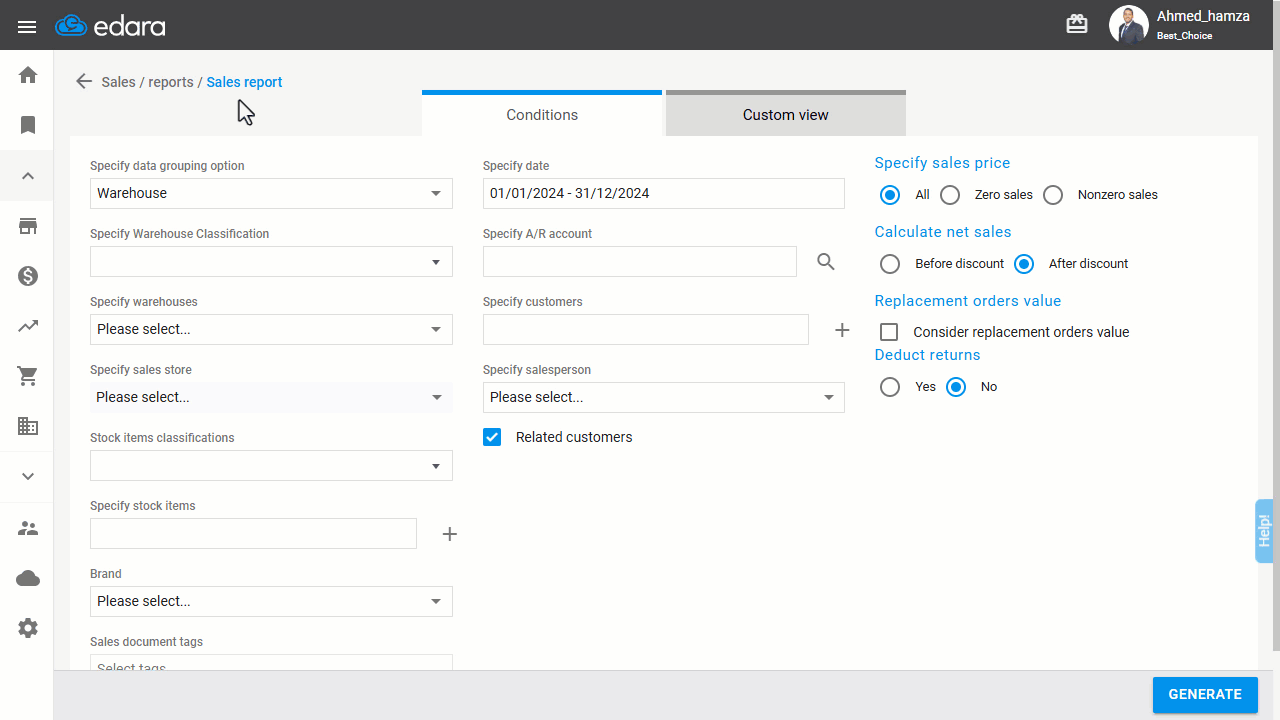 Steps to View The Sales Report for Each Salesperson — Click "Generate".