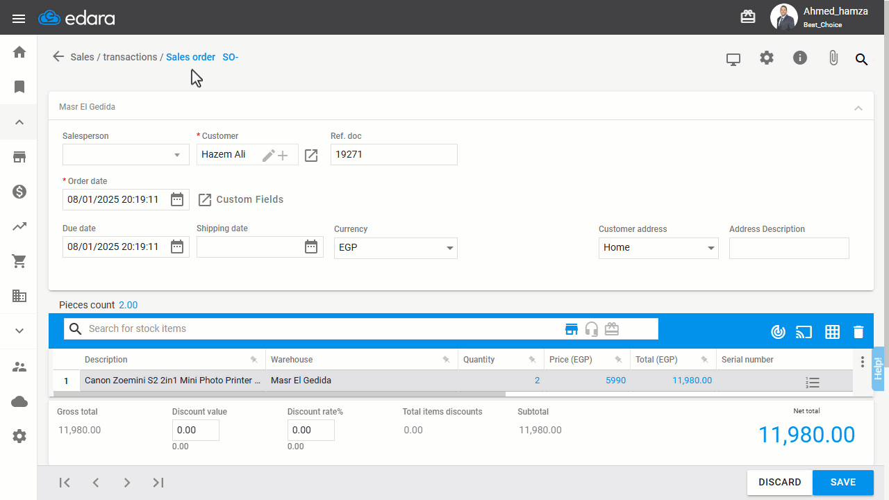 Using the Reference Document of a Sales Order to Create a Sales Return — Click “Save”