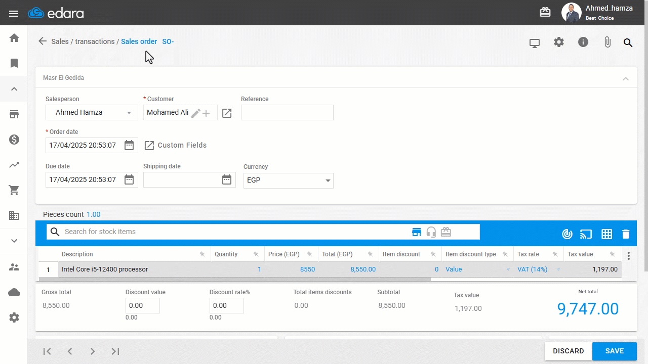 Enabling the Setting to Prevent Selling Under Cost — The impact of enabling this setting is shown in the following image: