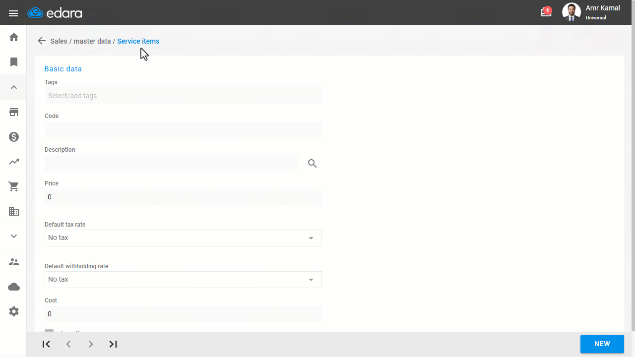 Creating a Service Item — Click on “Save”.