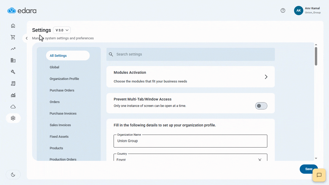 Adjusting User Defaults in “Edara 2.5” — Click on "Save".