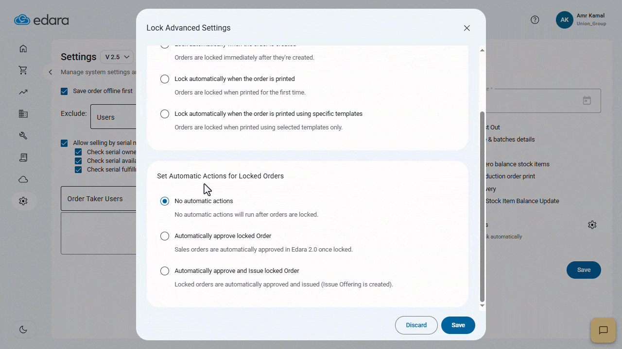 Automatic Actions for Locked Sales Orders — If the option “Automatically approve locked order” is selected, sales orders…
