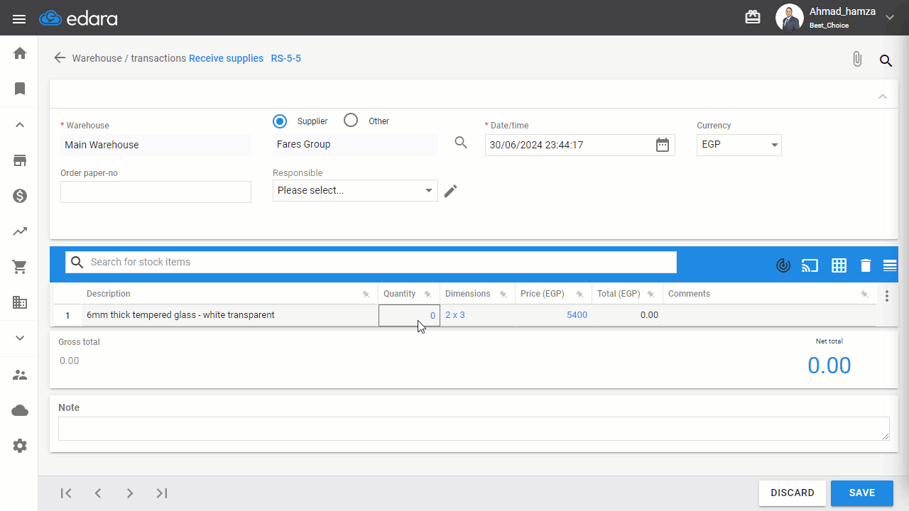 Creating Stock Items with Dimensions — Click "Save"
