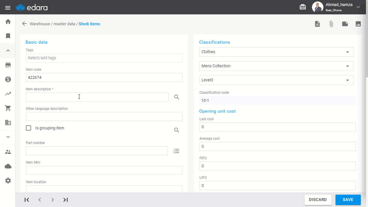Creating a Grouping Stock Item — Select the “Is grouping item” option