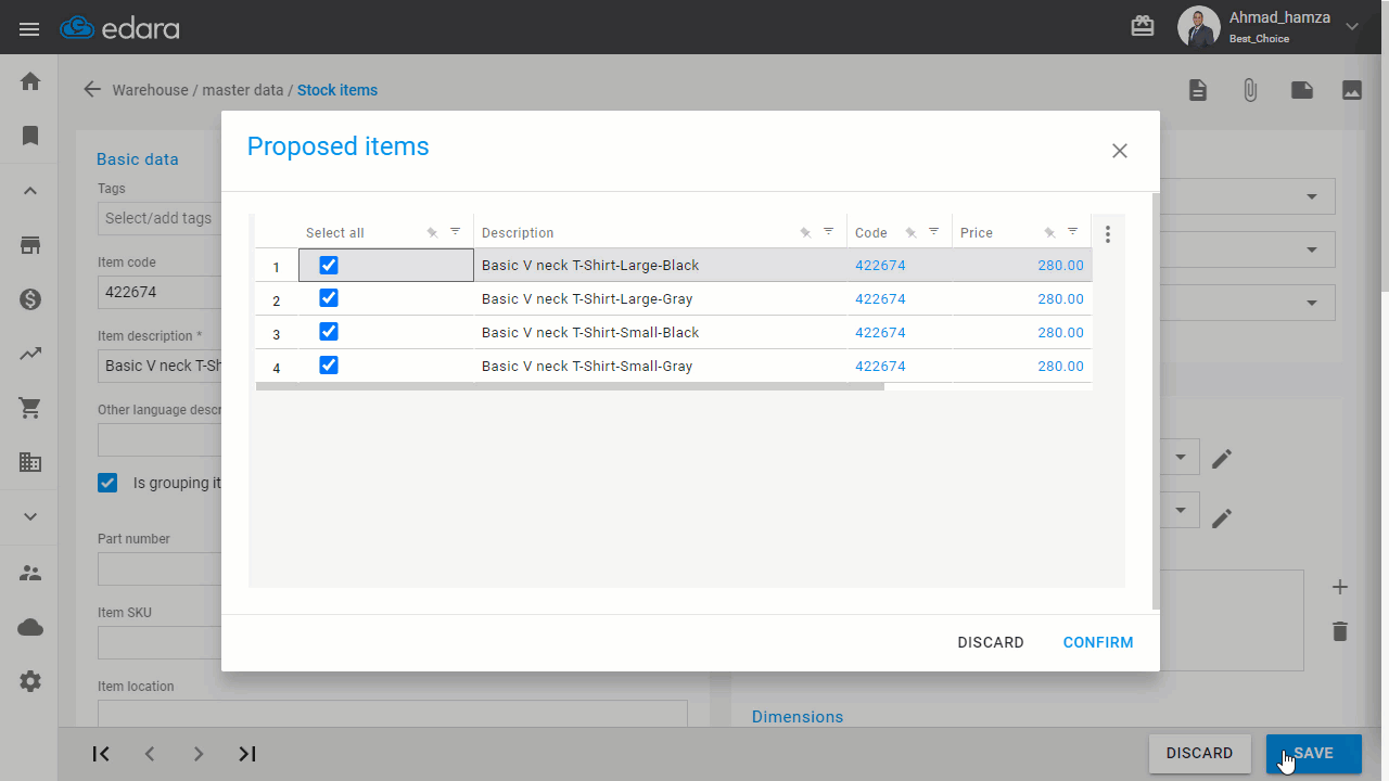 Creating a Grouping Stock Item — Click “Save”