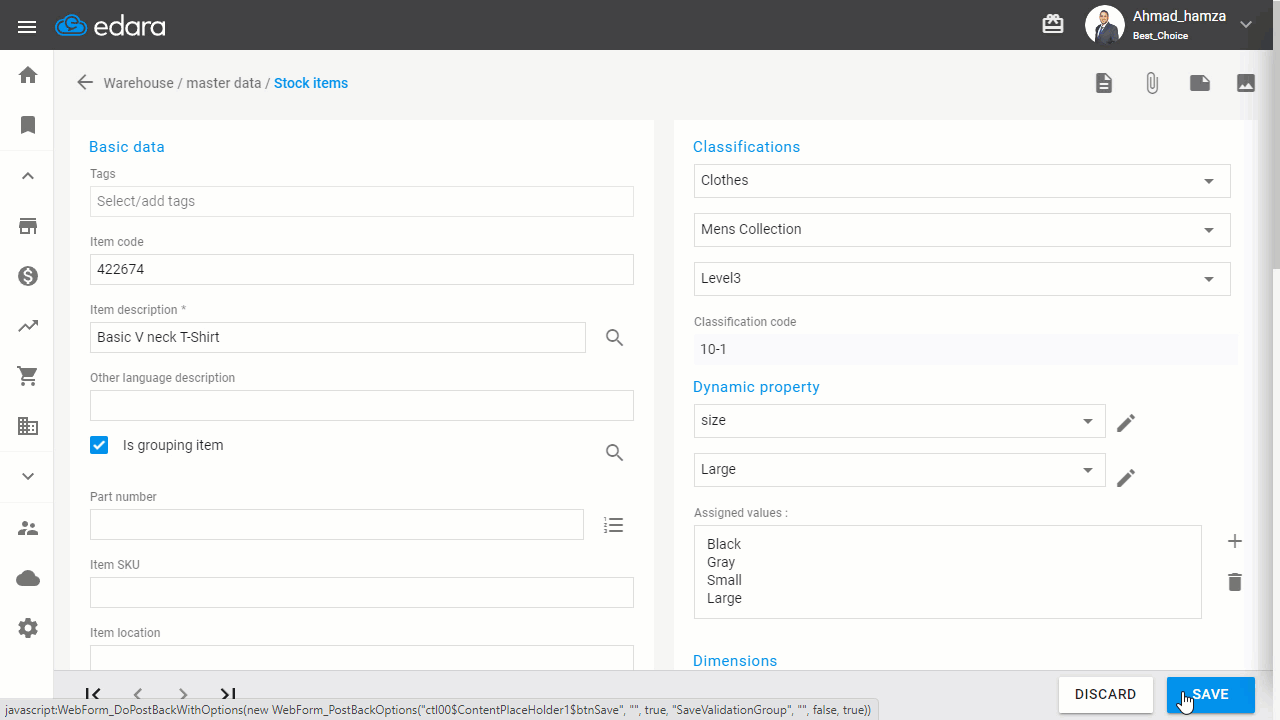 Creating a Grouping Stock Item — Click “Confirm”