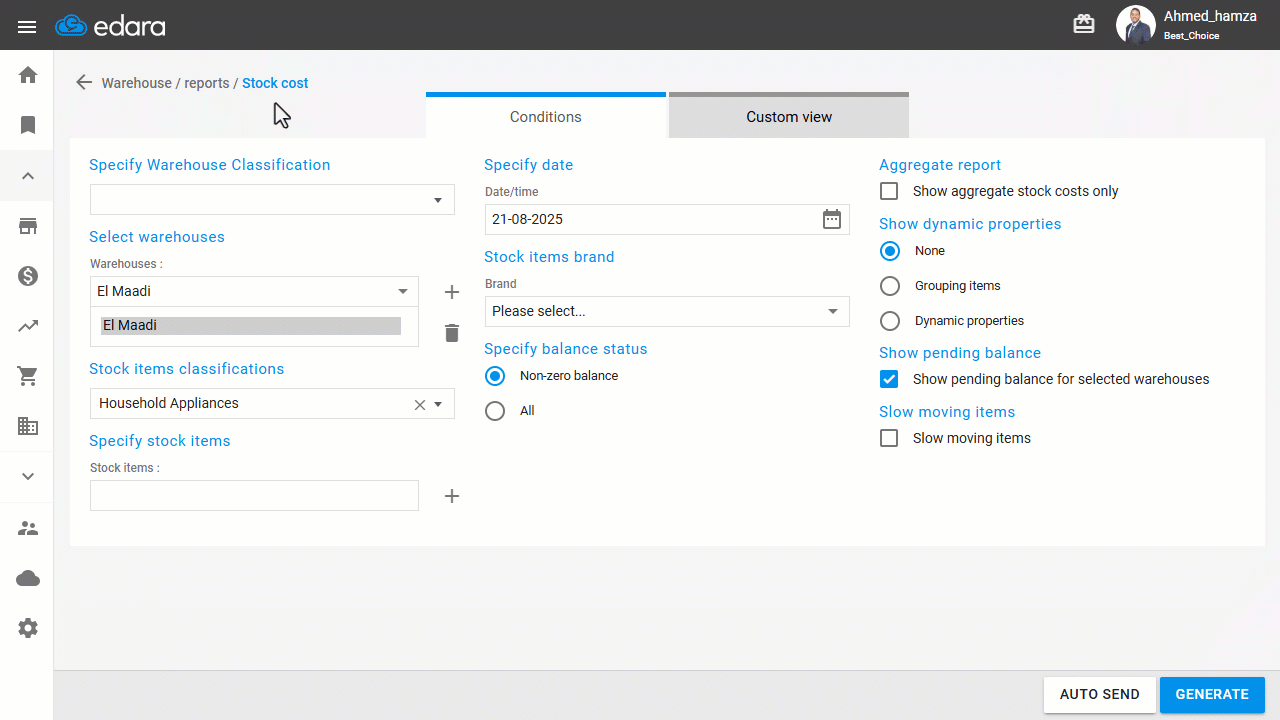 Displaying Related Suppliers in the Stock Cost Report — Click on “Generate”.