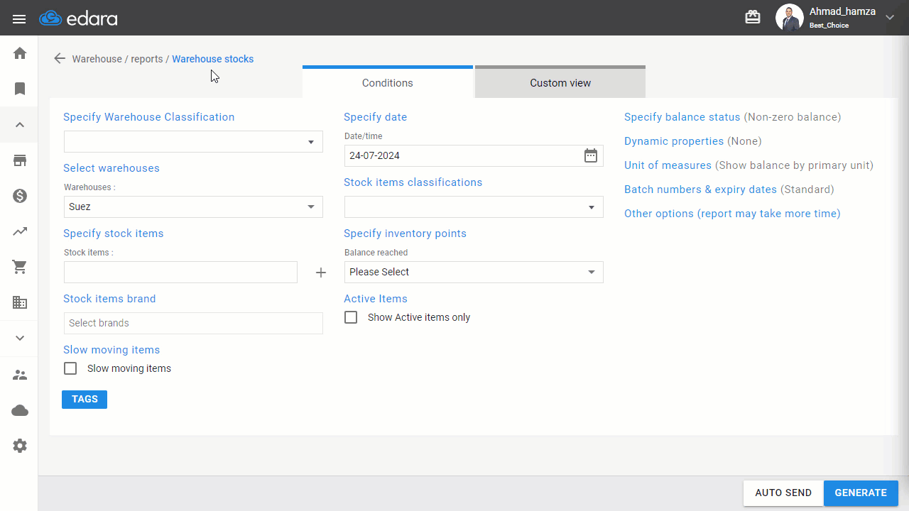 Show the Reserved Balance when Selecting Multiple Warehouses — Click "Generate".