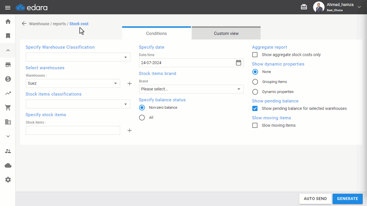 Showing Other language description in the Stock Cost Report — Click "Generate".
