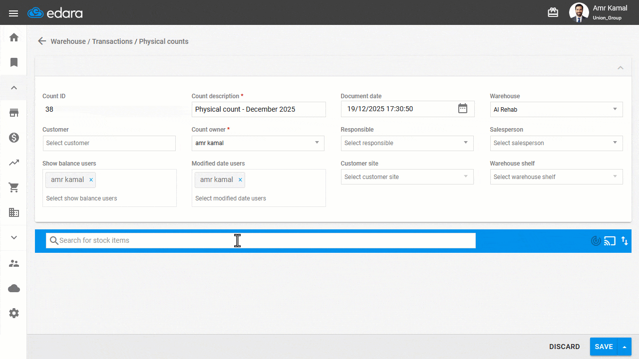 Second: Entering the Actual Quantities — Click on “Save”.