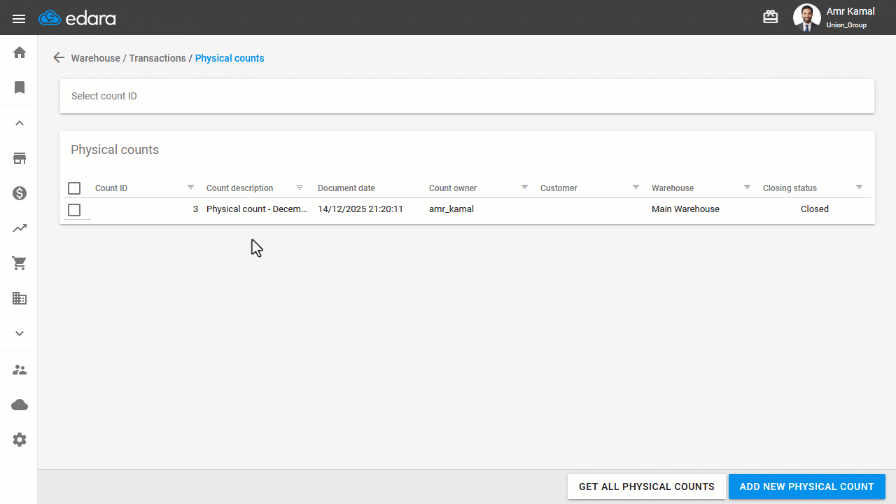 Third: Closing the Count Document and Calculating Differences — Click on “Close Count”.