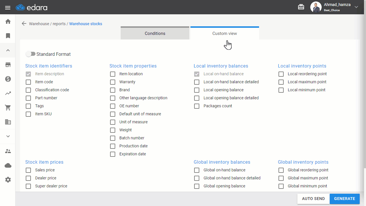 Step 1: Export the Excel File from “Edara” — Click the "+" icon on the right, then select “Excel”.