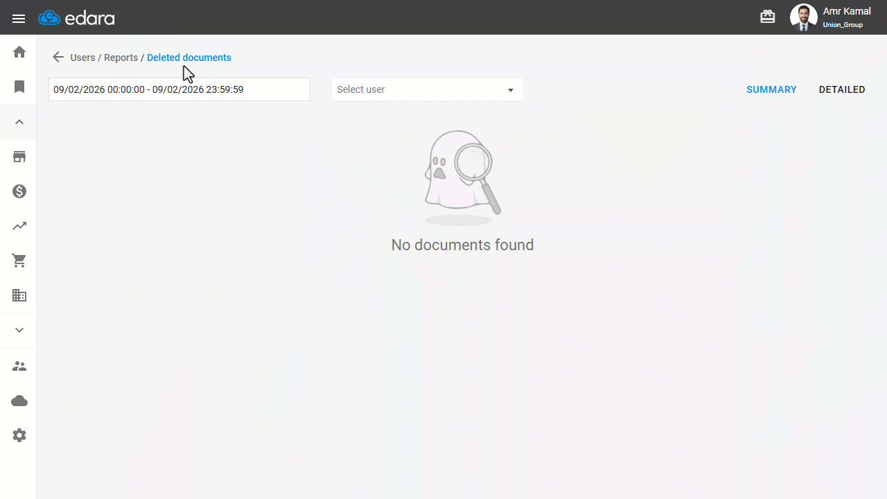 Displaying Deleted Documents Details — The details of the deleted document will be displayed based on its type (e.g., Sales…
