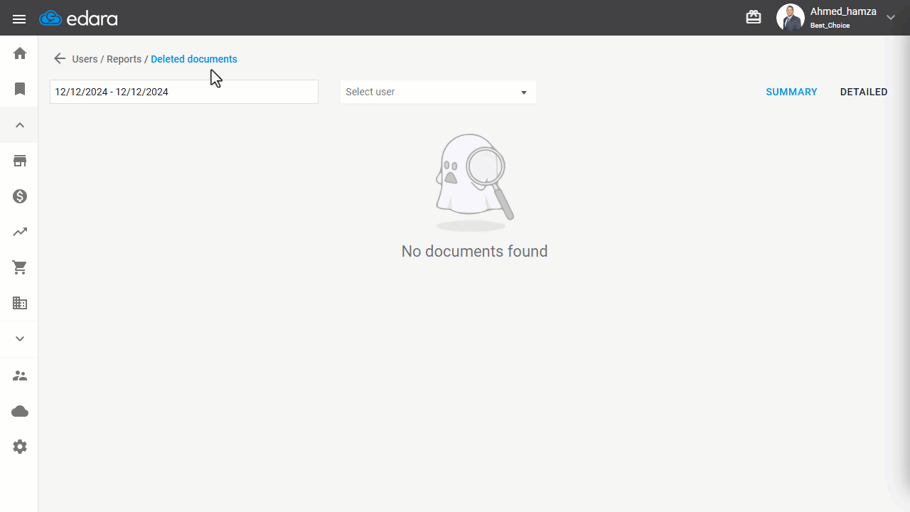 Summary Report — Grouped by Document Type: Shows the document type’s abbreviation and the number of deleted documents for…