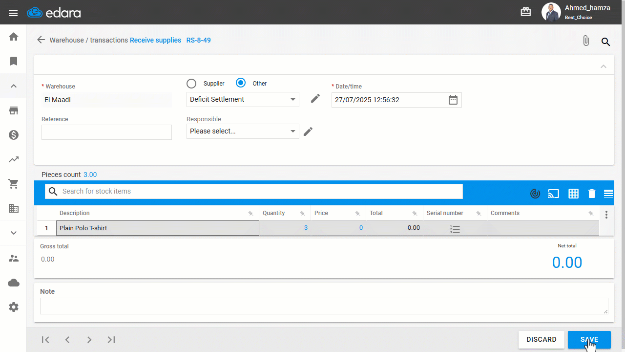 Allowing Zero Price in Work Order Details — Click on “Save”.
