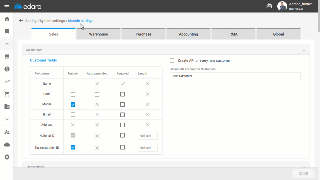 Selecting Item Code Generation Method — Click on “Save”