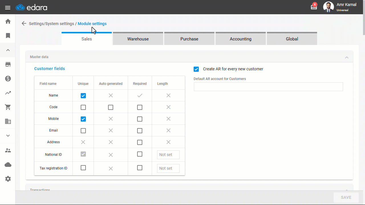 Activating Reordering Point Alerts — Click on “Save”.