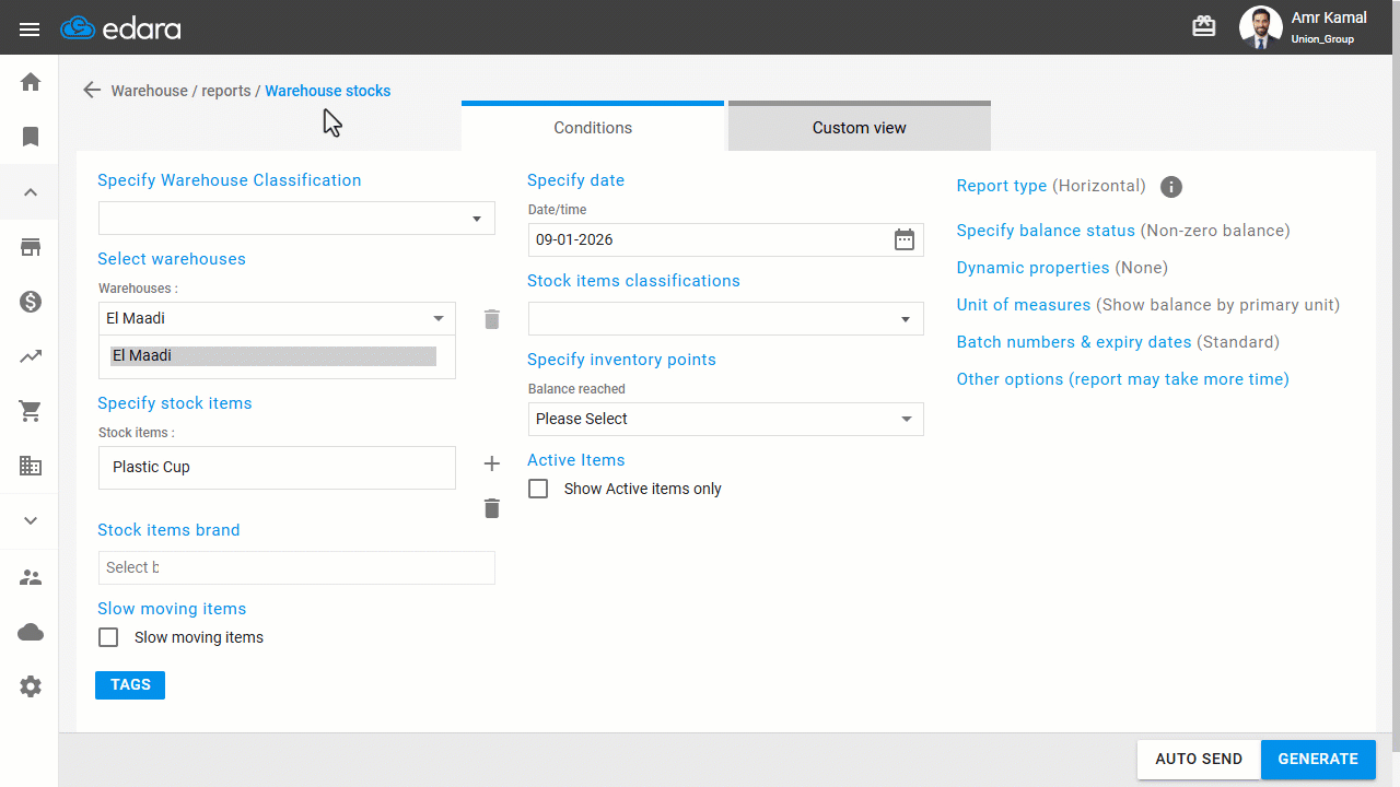 Displaying the Package Count in the Warehouse Stocks Report — Click on “Generate” to display the package count for each…