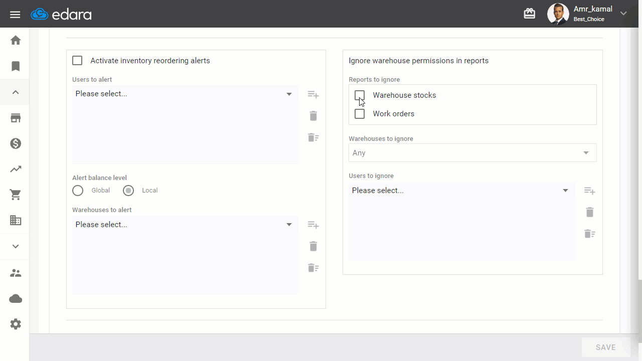 Manage warehouse permissions in some reports — 6- Click "Save"