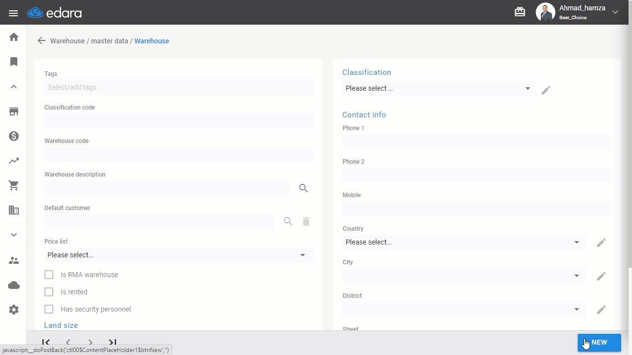 How to Create Warehouse Classifications — Click "Save"