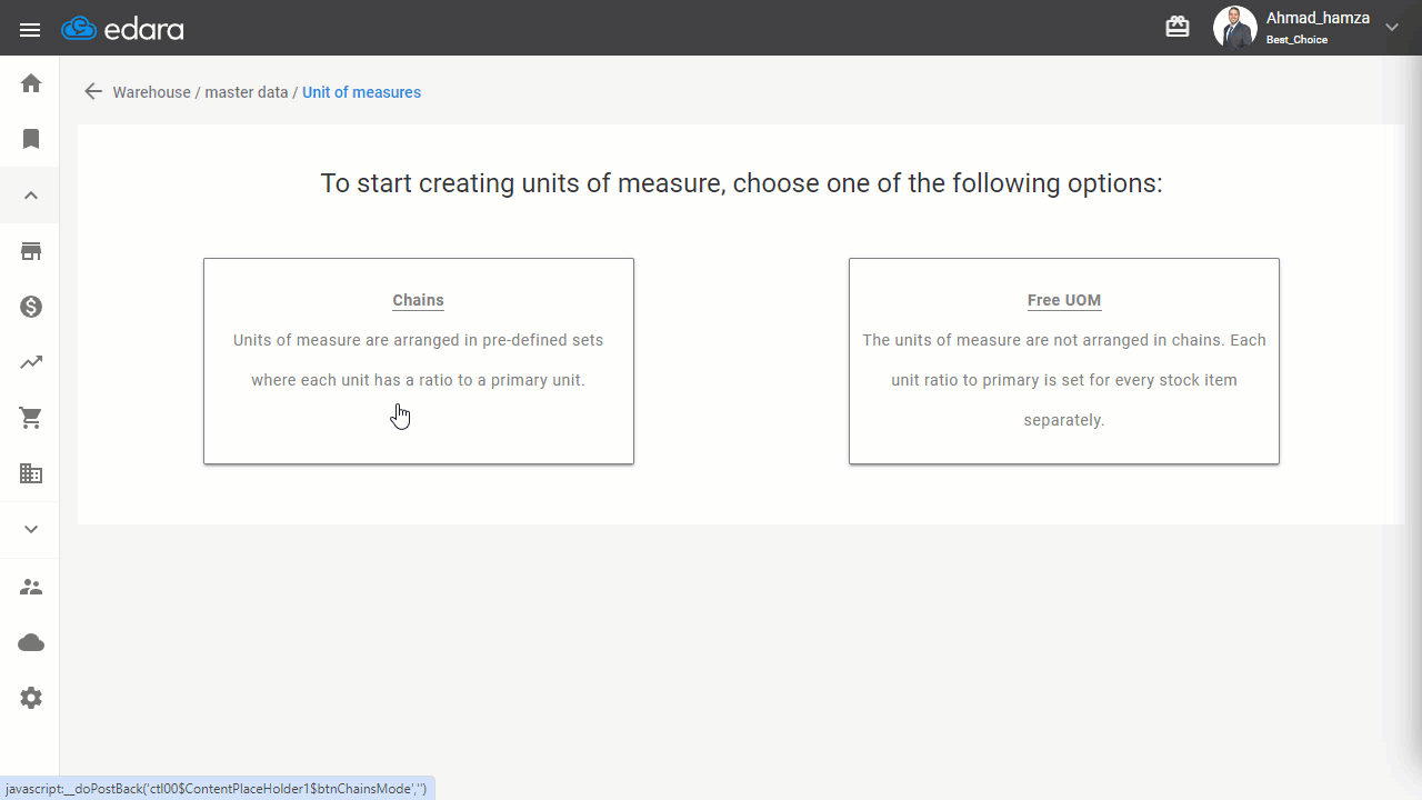 Creating a chain unit of measure — Choose "Chains"
