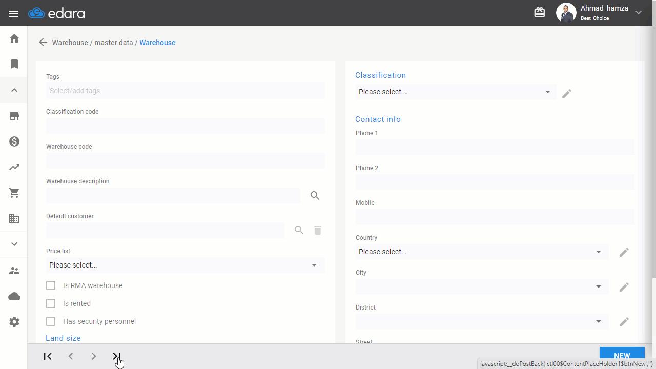 Editing the Warehouse Name — Click "Edit" and make the desired changes to the name